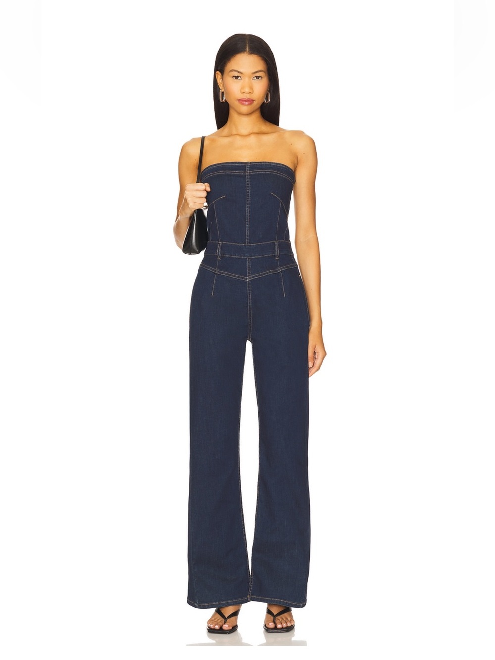 We the Free Strapless Dark Blue Wide-Leg Jeans Jumpsuit